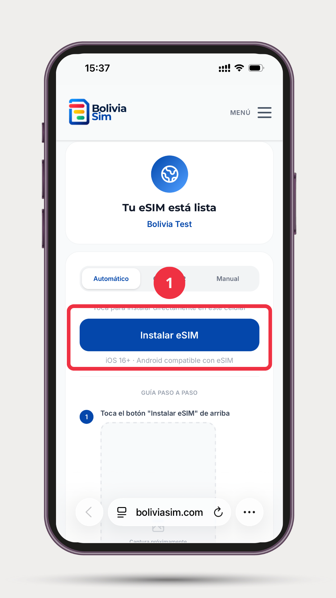 Paso 1: Toca "Instalar eSIM" en el enlace que te enviamos